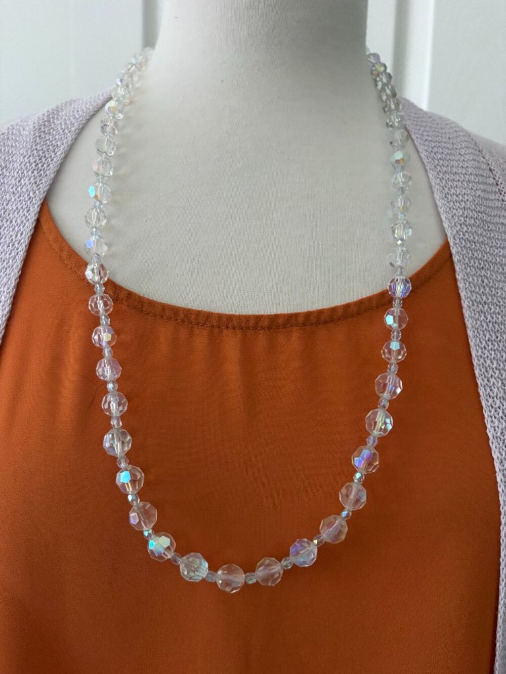 Vintage AB Crystal Necklace 29 Inches